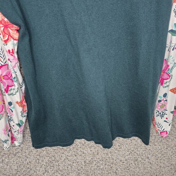 Matilda Jane Top Womens Small‎ Teal Scoop Neck Floral Sleeve Knit Casual Ladies - Picture 5 of 7